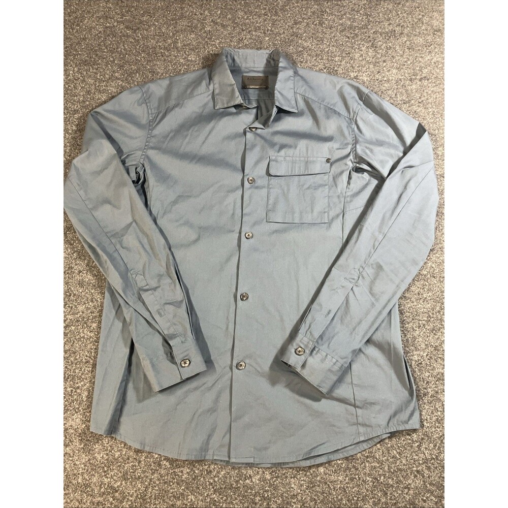 Alchemy Equipment Men L Tech Shirt Blue Gray Long Sleeve Pertex Trail Button Up